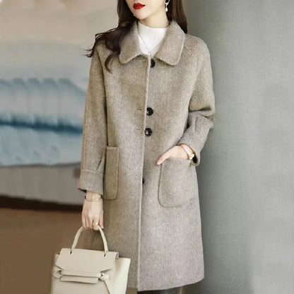 Manteau en laine pour femme style coréen élégant
