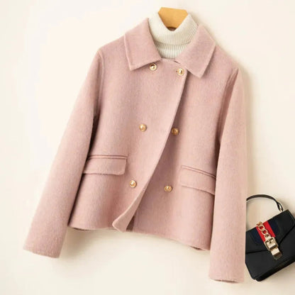 Manteau élégant en laine, col Claudine, boutons luxueux