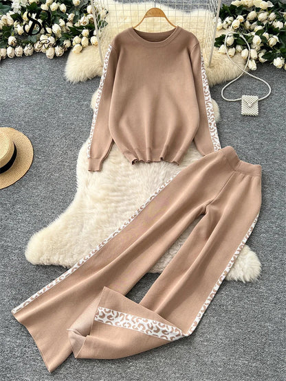 Ensemble tricoté pour femme : pull et pantalon de jogging