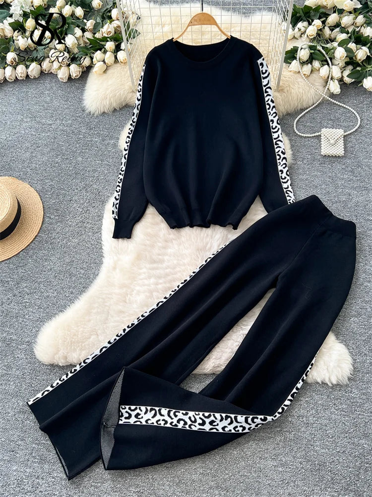 Ensemble tricoté pour femme : pull et pantalon de jogging