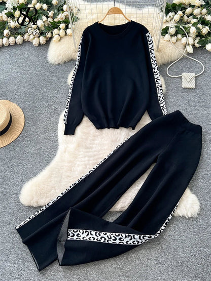 Ensemble tricoté pour femme : pull et pantalon de jogging