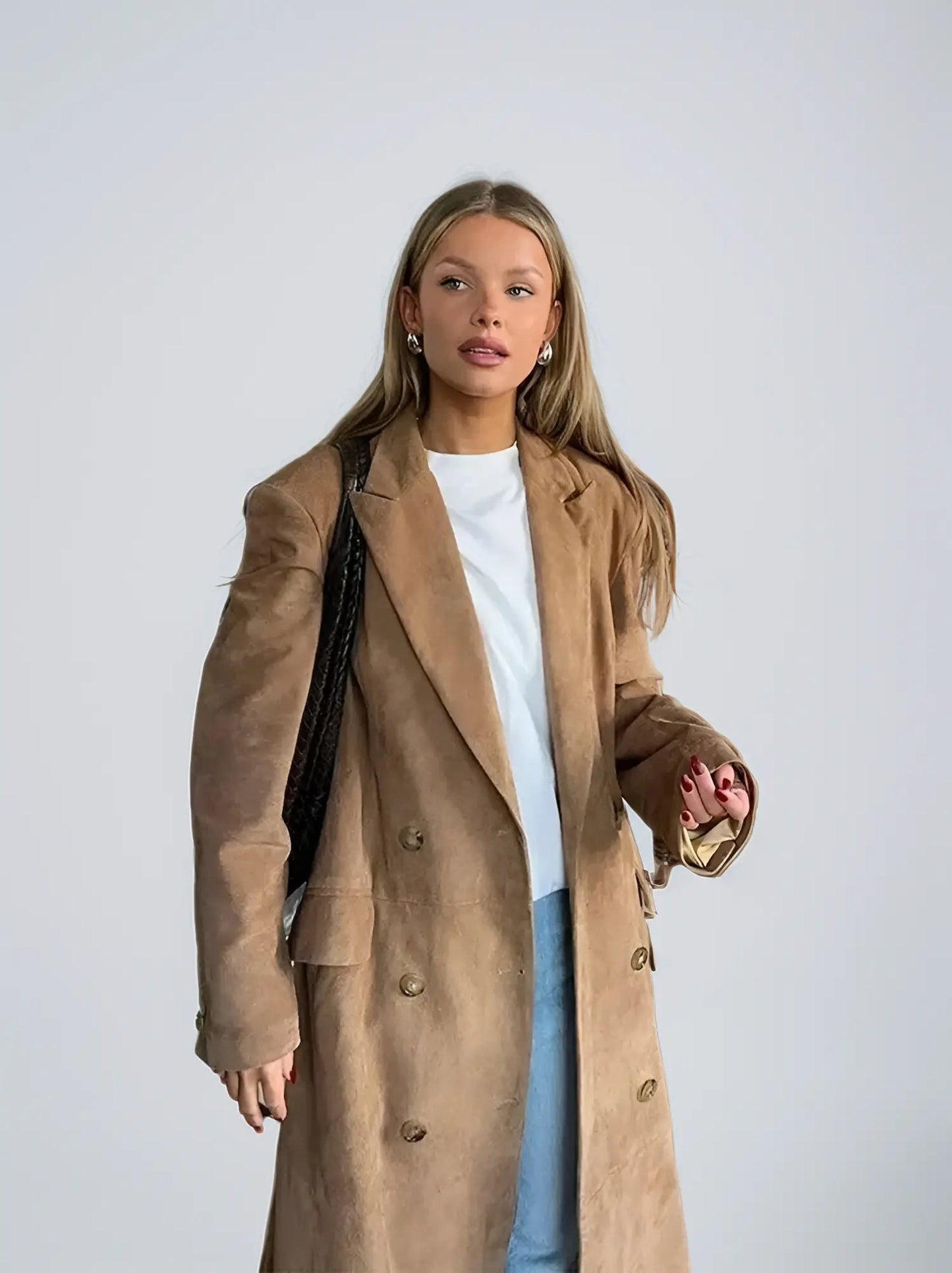 Trench-coat classique et élégant en daim pour femmes