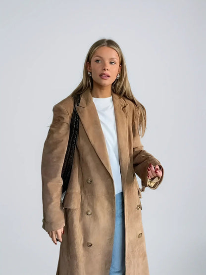 Trench-coat classique et élégant en daim pour femmes
