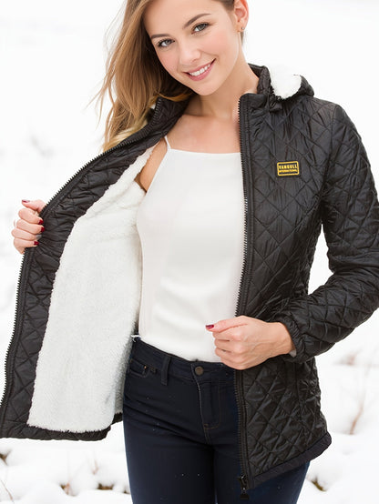 Damen Winterjacke Kurz Wattiert Mit Kapuze Fleece - IdealeKleiden