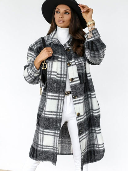 Veste longue à carreaux pour femme