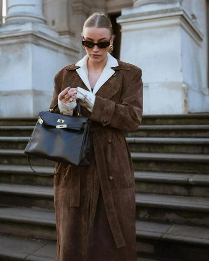 Trench-coat en suédine élégant avec ceinture pour femme