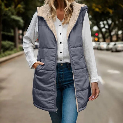 Gilet polaire à capuche chaud pour femme