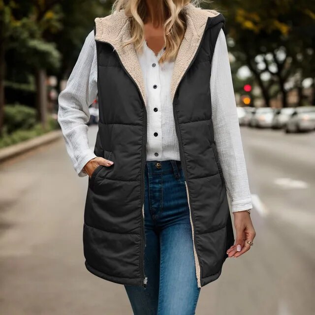 Gilet polaire à capuche chaud pour femme