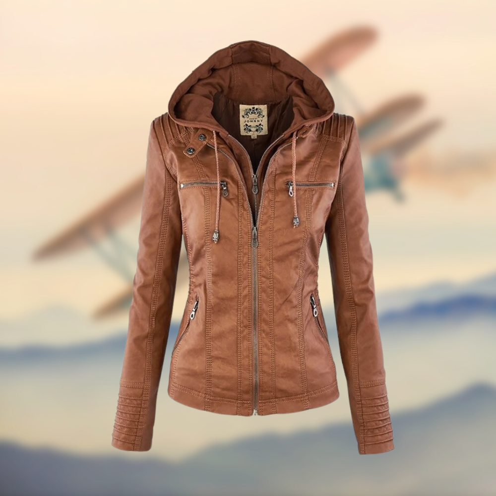 Veste en cuir élégante pour femme avec capuche