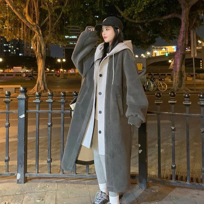 Manteau long d'hiver pour femme avec capuche et chaud