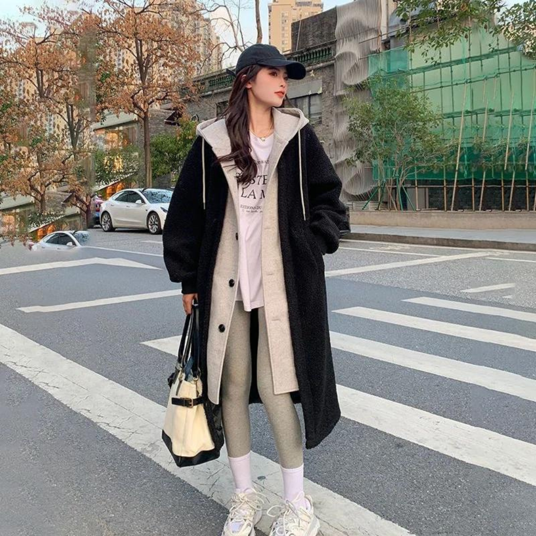 Manteau long d'hiver pour femme avec capuche et chaud