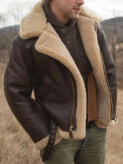 Blouson en cuir de luxe style vintage effet agneau