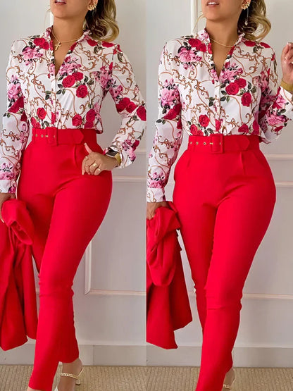 Haut de femme col en V avec pantalon taille haute