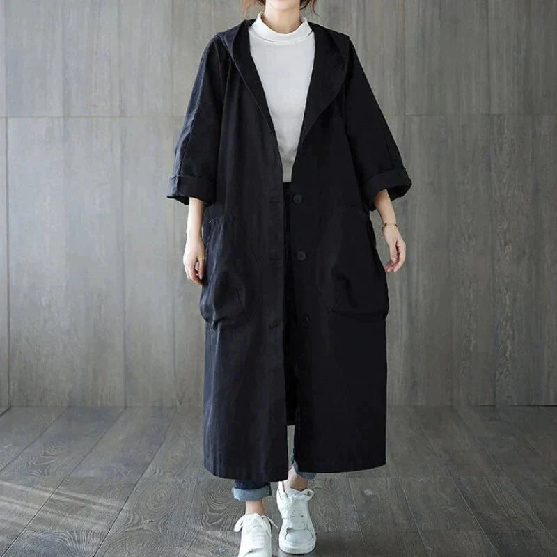 Trench-coat élégant long oversize avec capuche