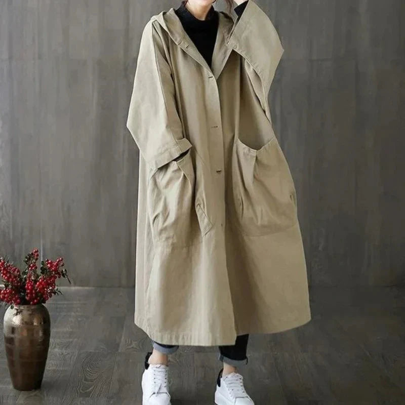 Trench-coat élégant long oversize avec capuche
