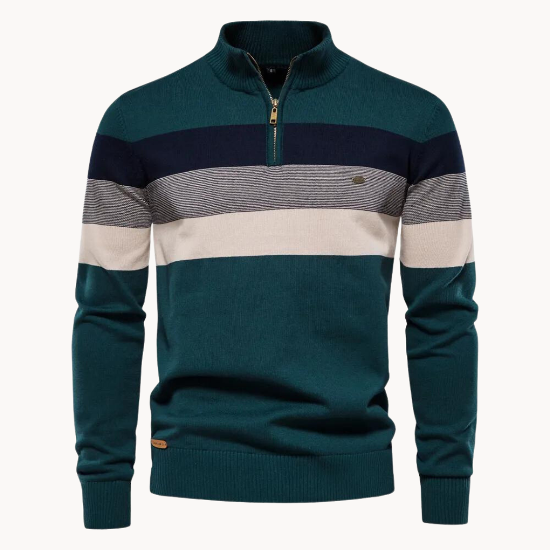 Pull pour homme coupe slim, rayé, avec fermeture éclair