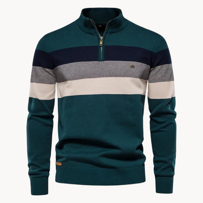 Pull pour homme coupe slim, rayé, avec fermeture éclair