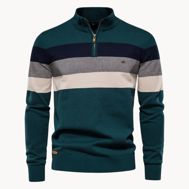Pull pour homme coupe slim, rayé, avec fermeture éclair