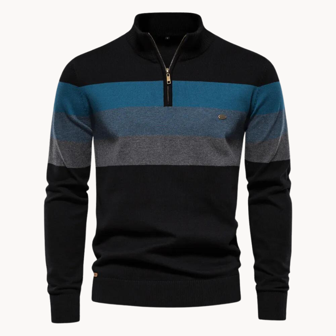 Pull pour homme coupe slim, rayé, avec fermeture éclair