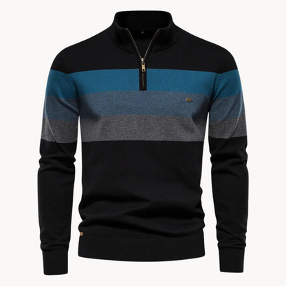 Pull pour homme coupe slim, rayé, avec fermeture éclair