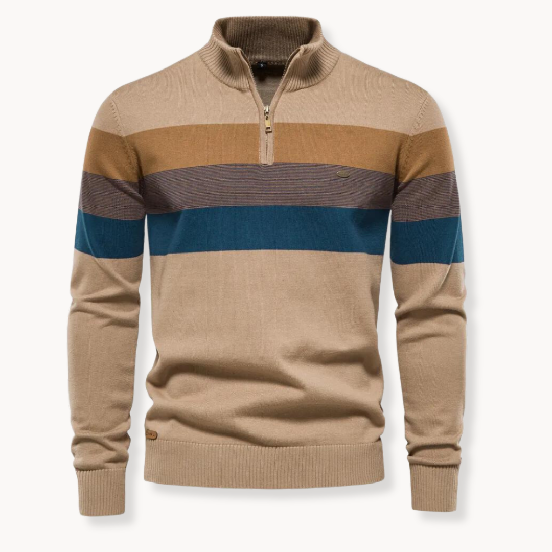 Pull pour homme coupe slim, rayé, avec fermeture éclair