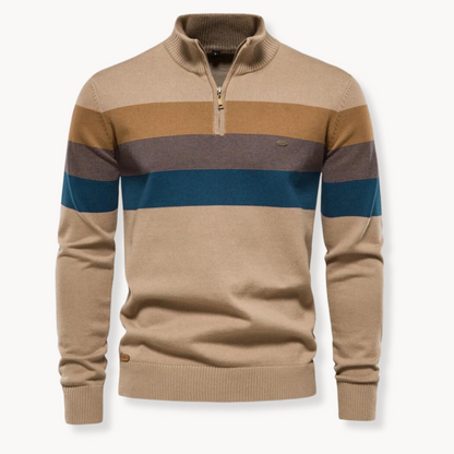 Pull pour homme coupe slim, rayé, avec fermeture éclair