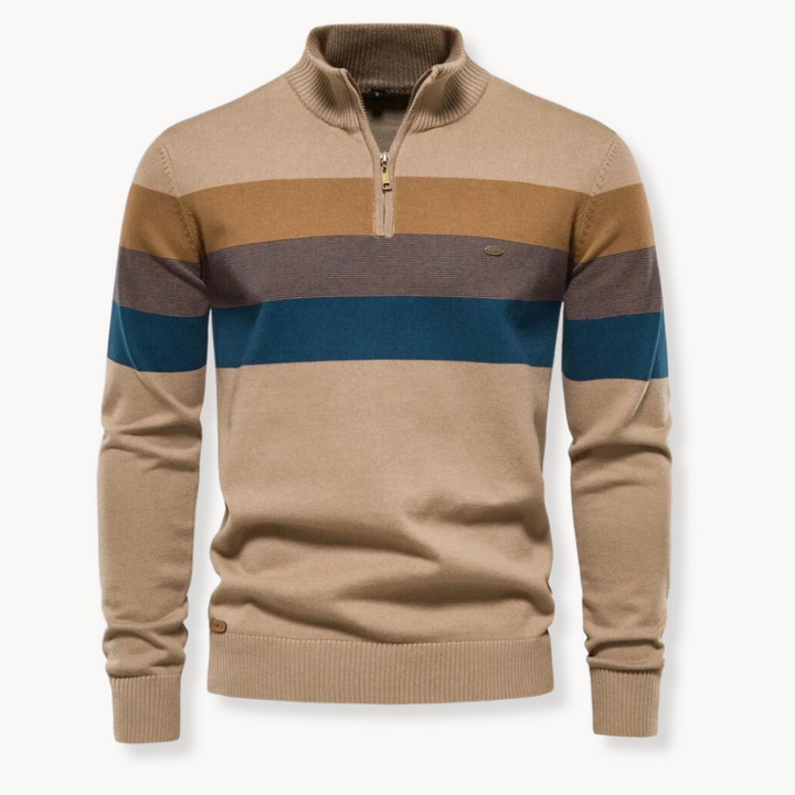 Pull pour homme coupe slim, rayé, avec fermeture éclair
