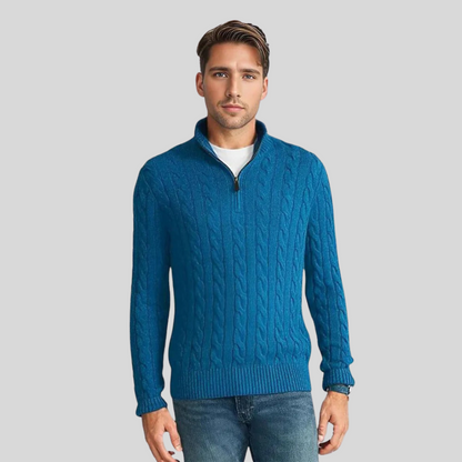 Pull torsadé zippé pour homme