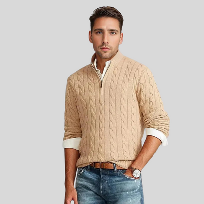 Pull torsadé zippé pour homme