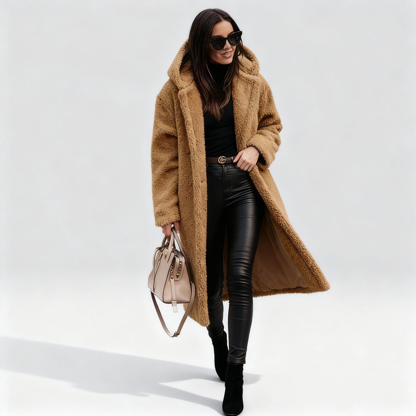 Manteau long élégant en polaire douce pour femme