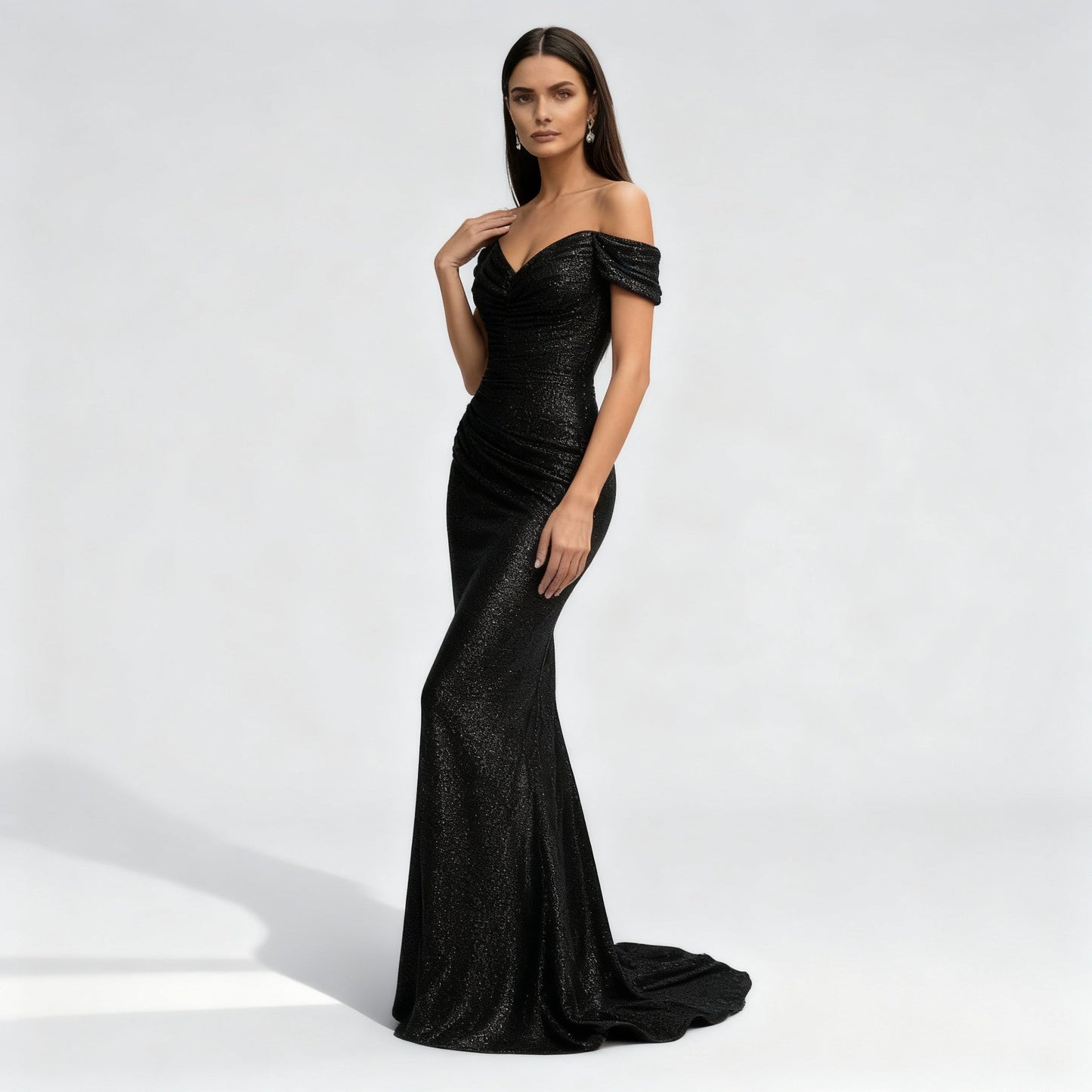 Robe de soirée glamour à paillettes et épaules dénudées pour femme