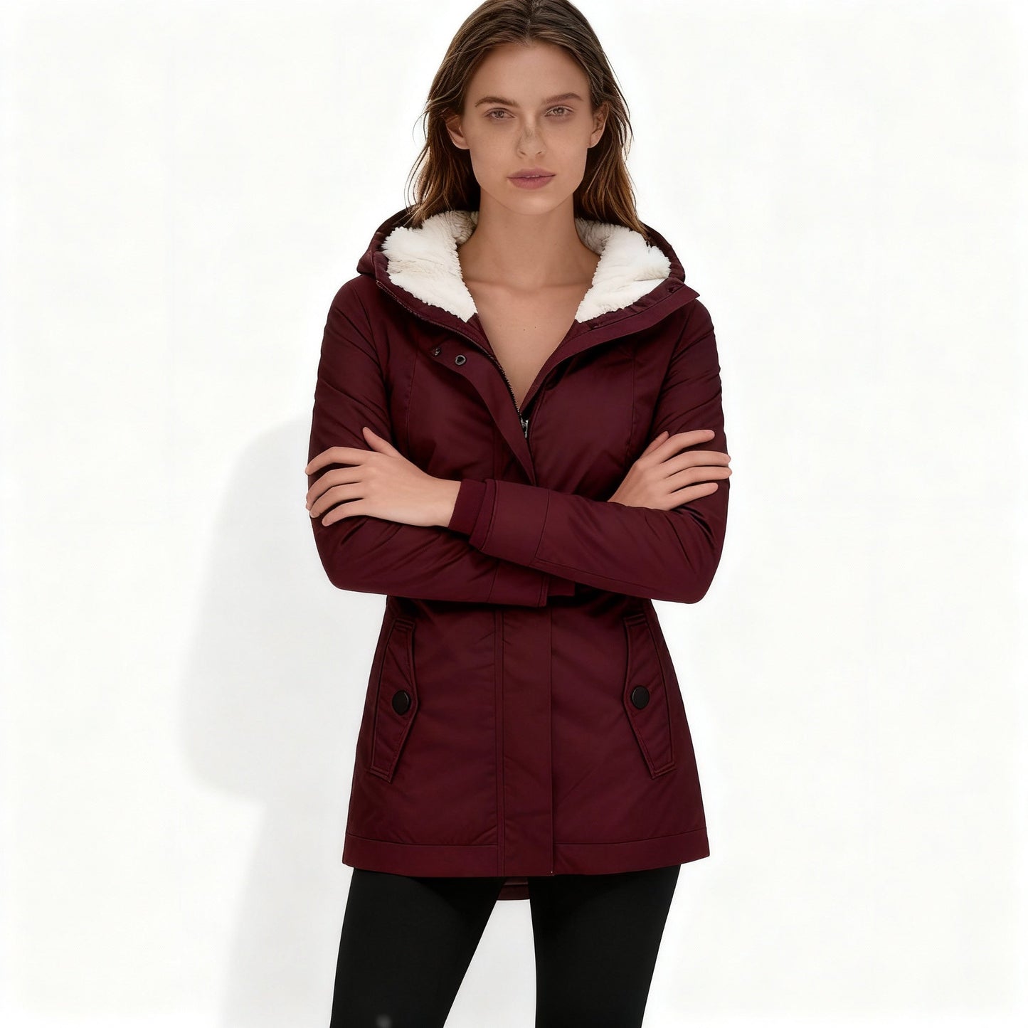 Manteau à capuche d'hiver doublé chaud pour femme