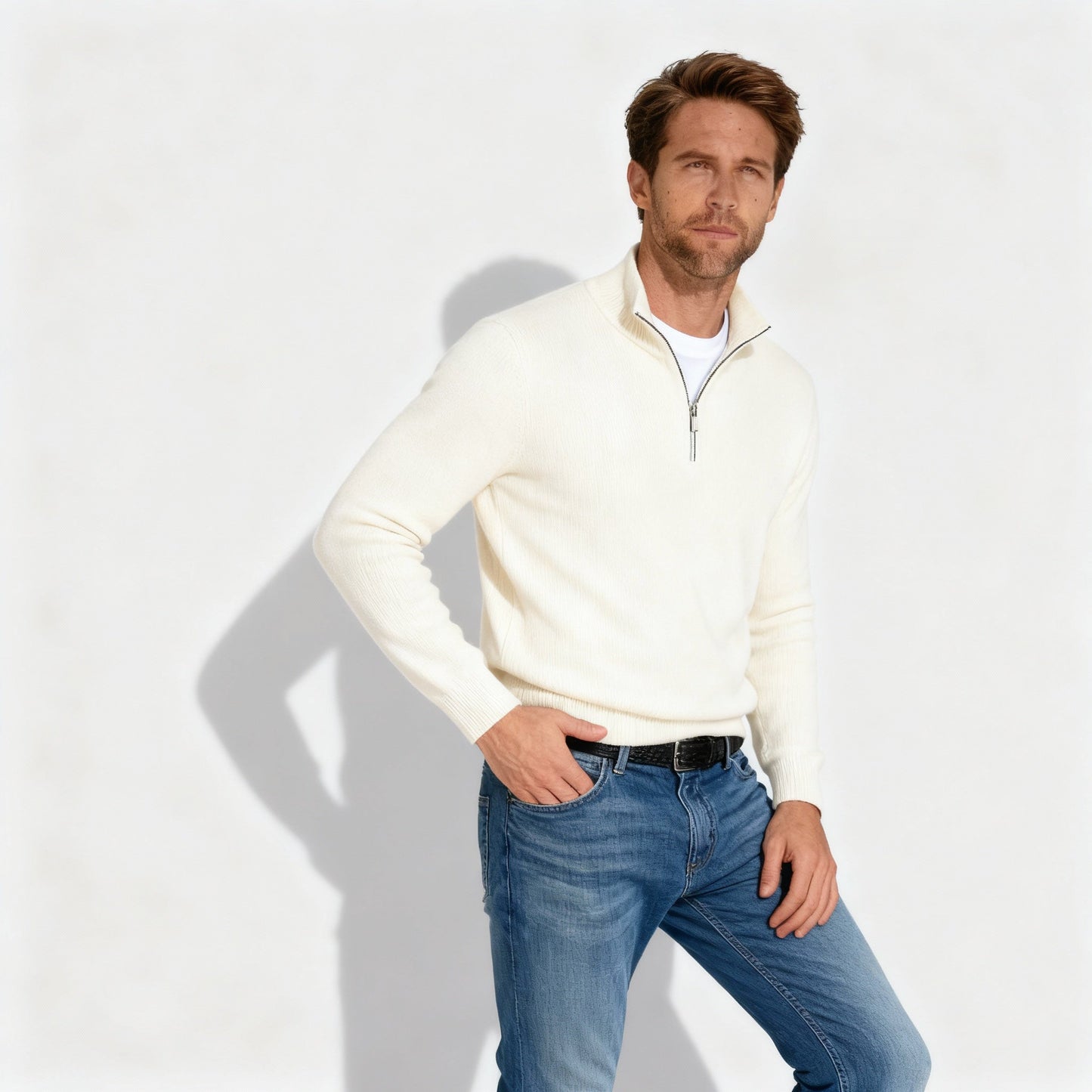 Pull à col en V zippé tendance