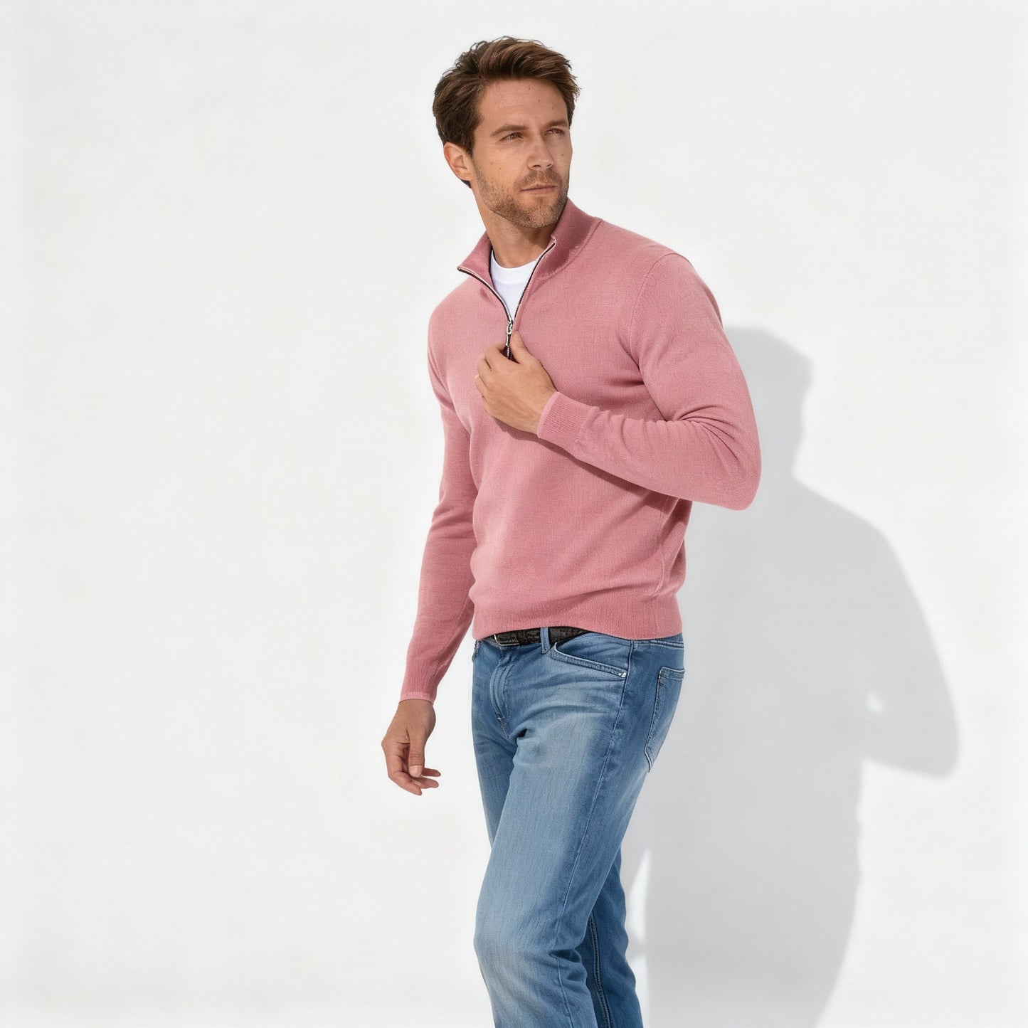 Pull à col en V zippé tendance