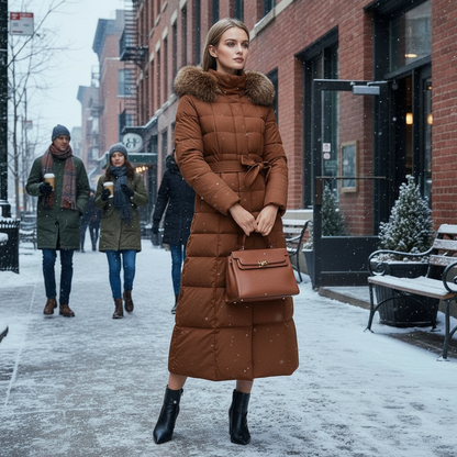 Manteau long d'hiver noir pour femme élégant