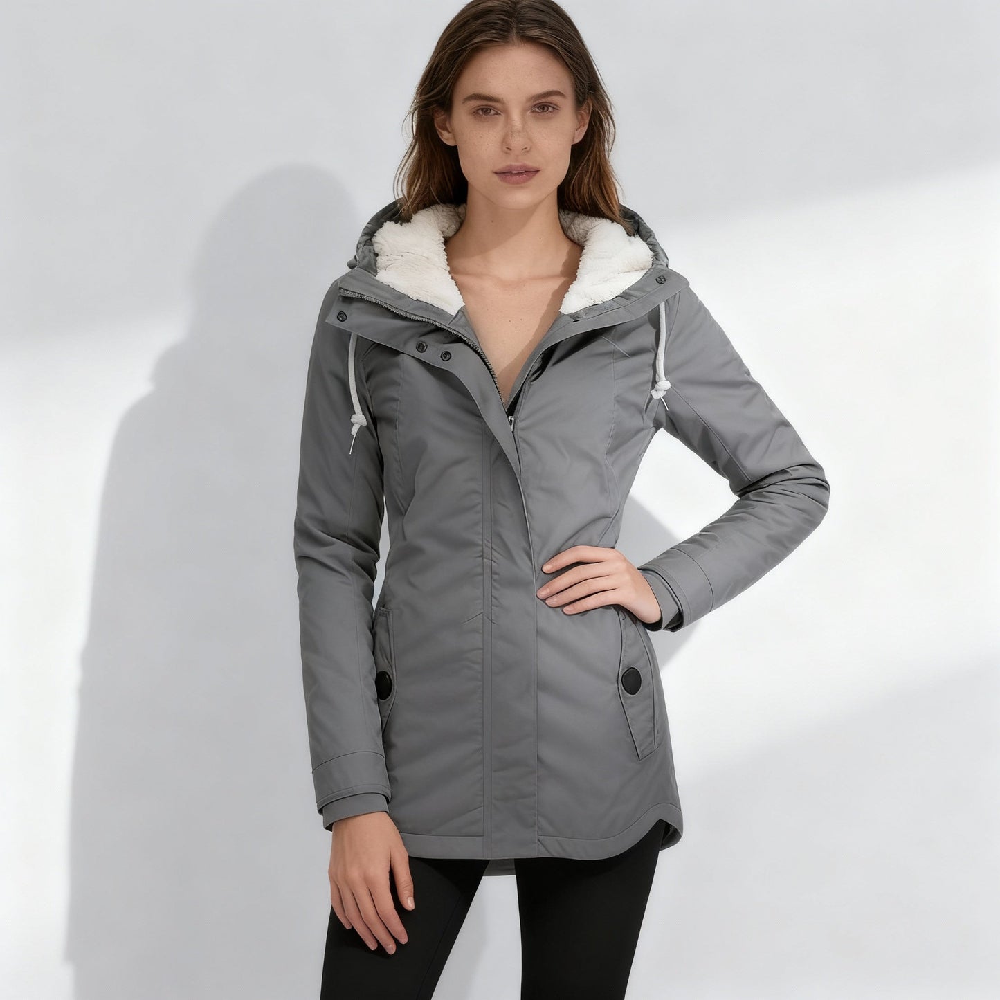 Manteau à capuche d'hiver doublé chaud pour femme