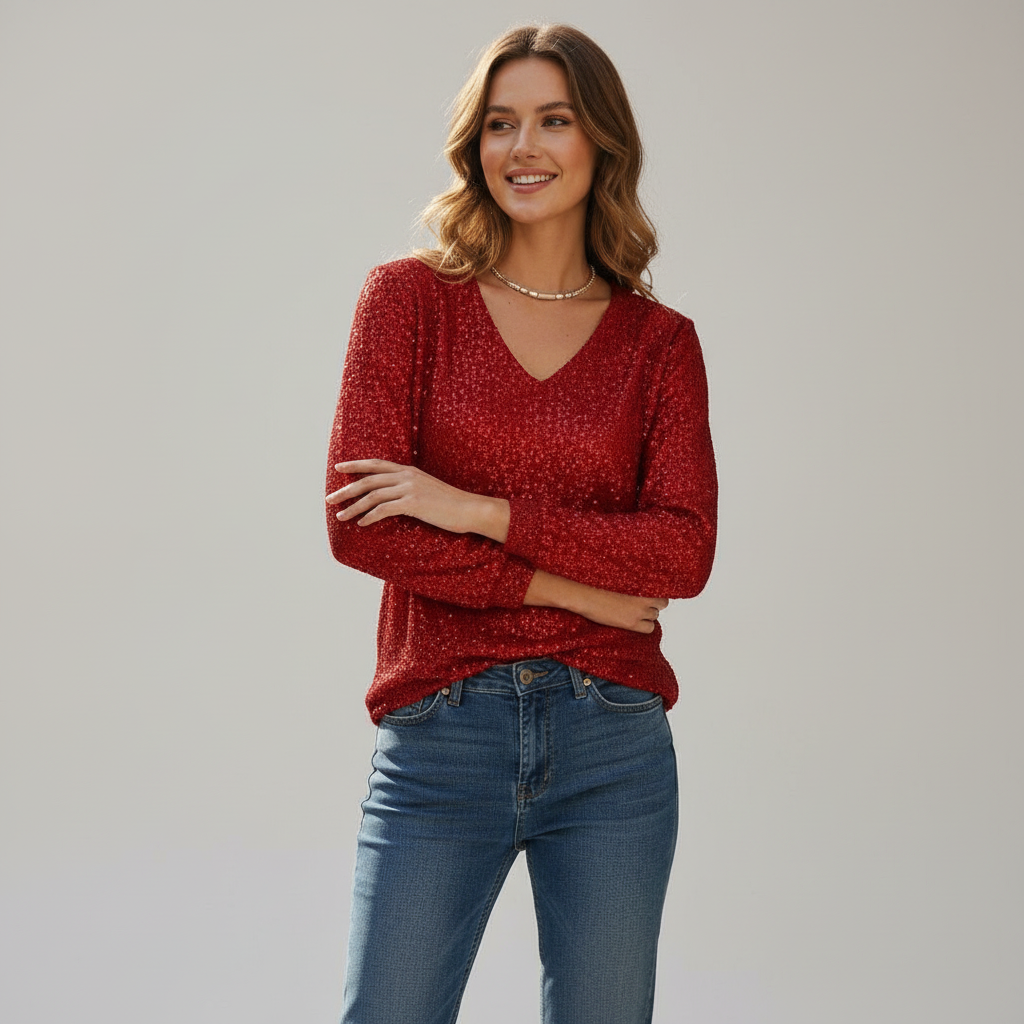 Haut femme à paillettes col en V