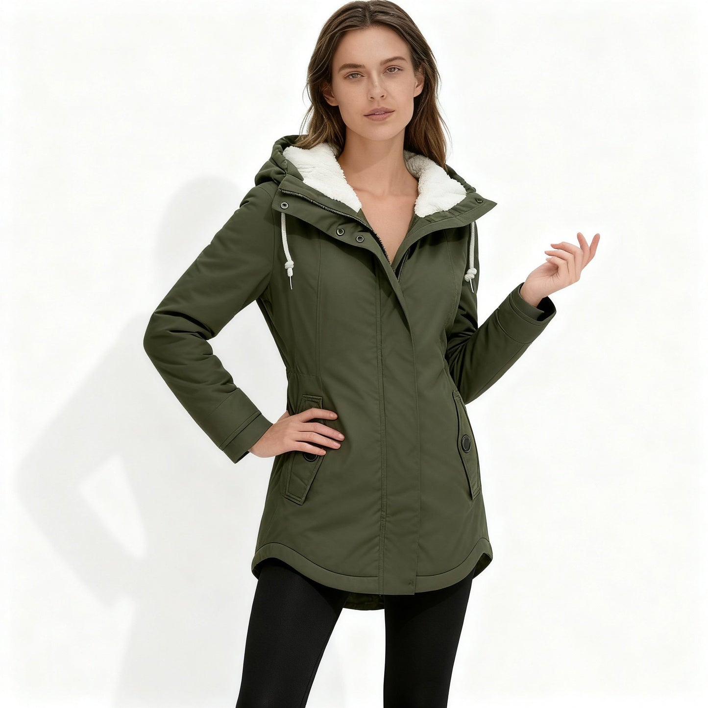 Manteau à capuche d'hiver doublé chaud pour femme