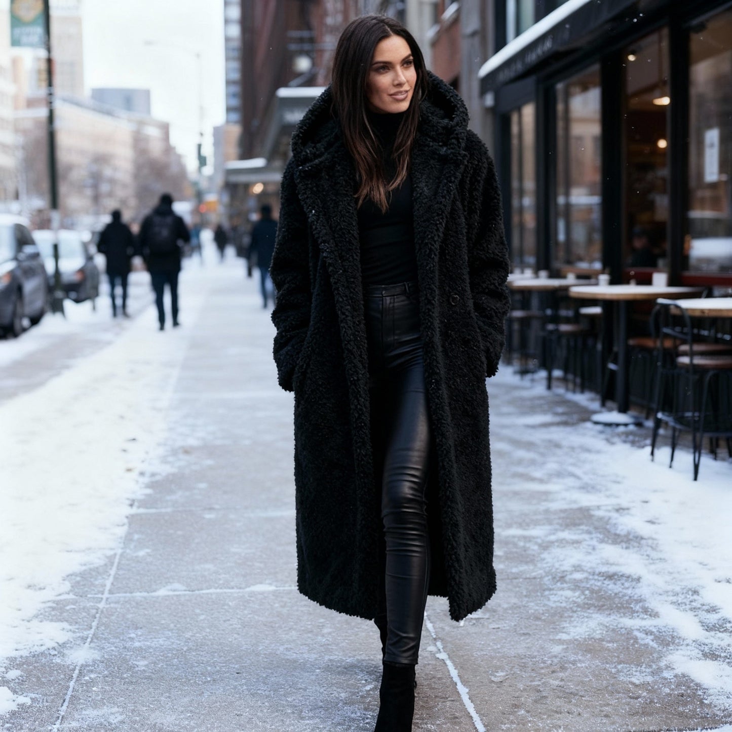 Manteau Teddy doux pour femme Veste à capuche