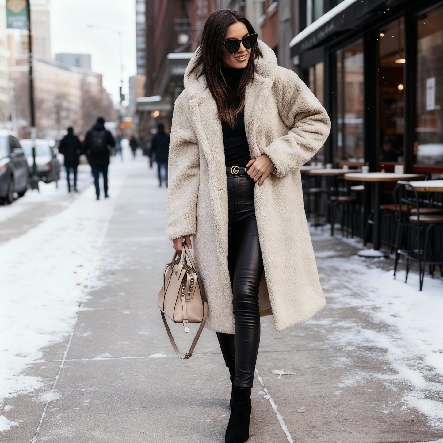 Manteau Teddy doux pour femme Veste à capuche
