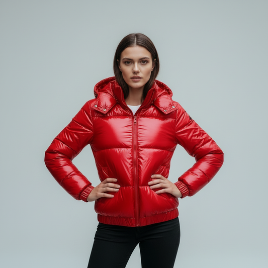 Warme Damen Winterjacke Isoliert Glänzend - IdealeKleiden