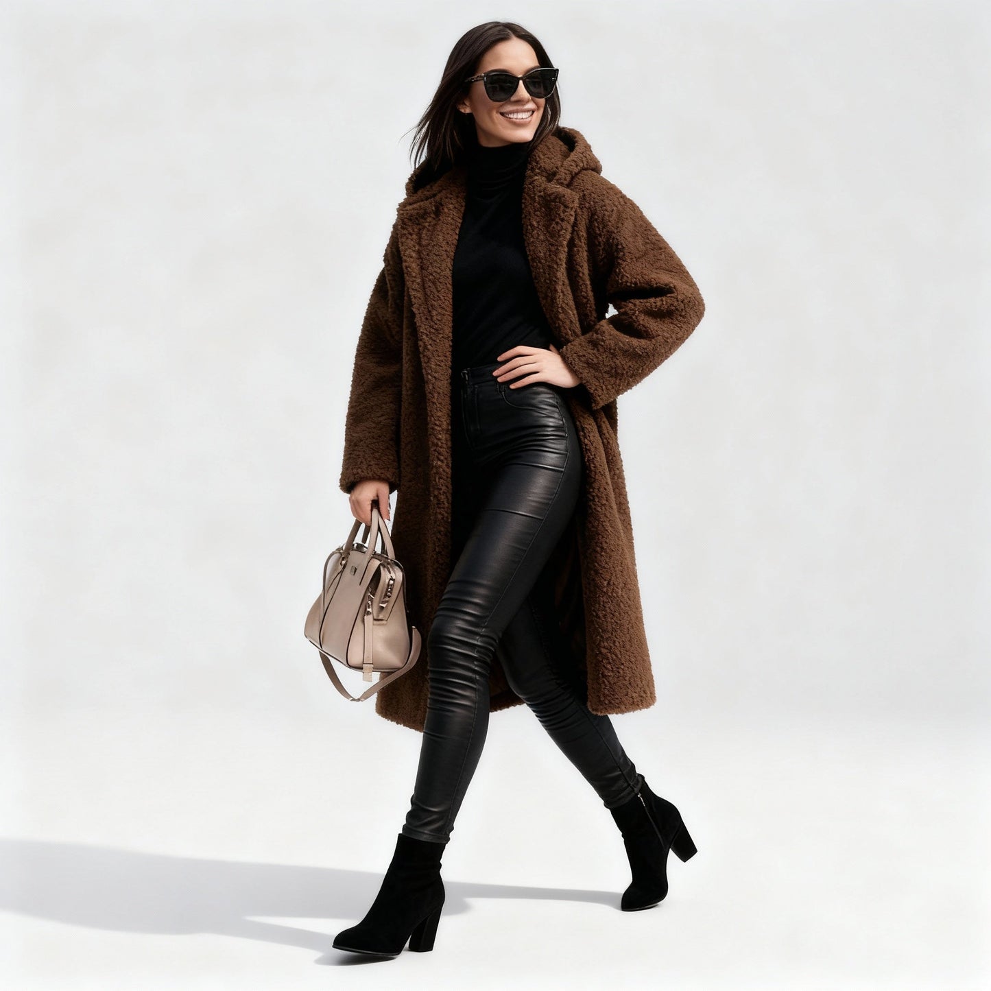 Manteau long élégant en polaire douce pour femme