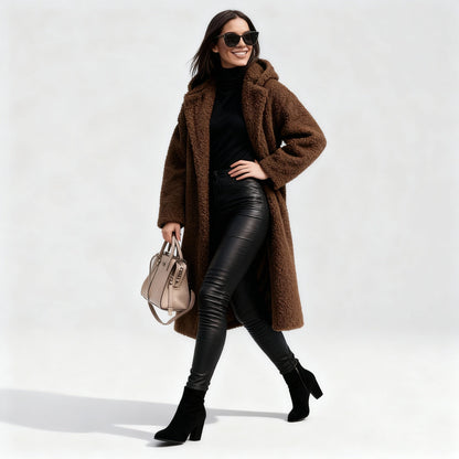 Manteau long élégant en polaire douce pour femme