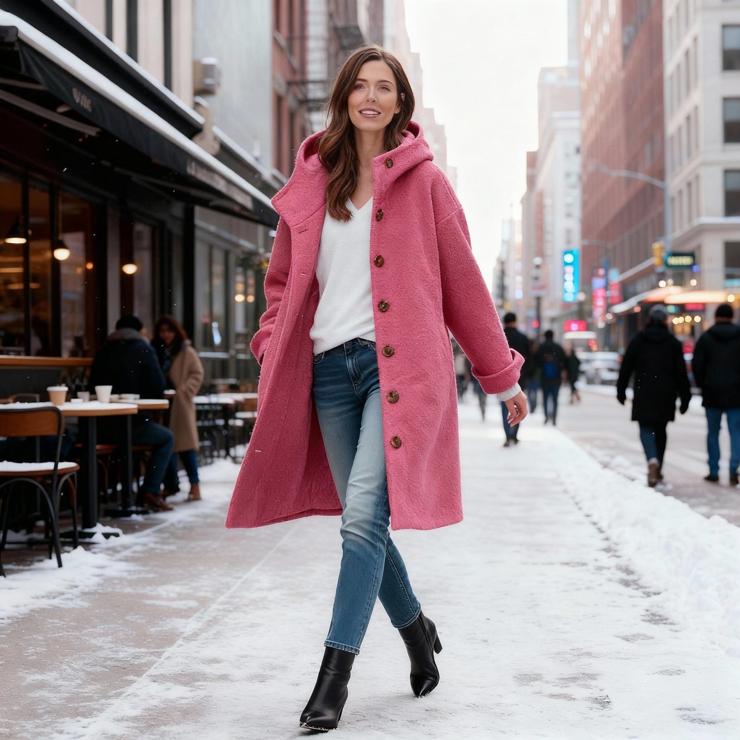 Parka long d'hiver pour femme en polaire à capuche