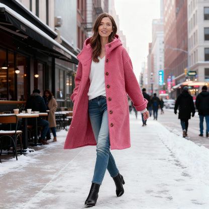 Parka long d'hiver pour femme en polaire à capuche