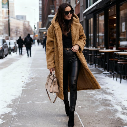 Manteau Teddy doux pour femme Veste à capuche