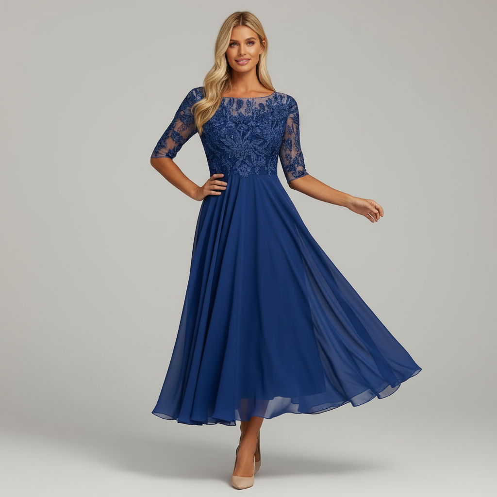 Élégante robe midi en mousseline pour femme