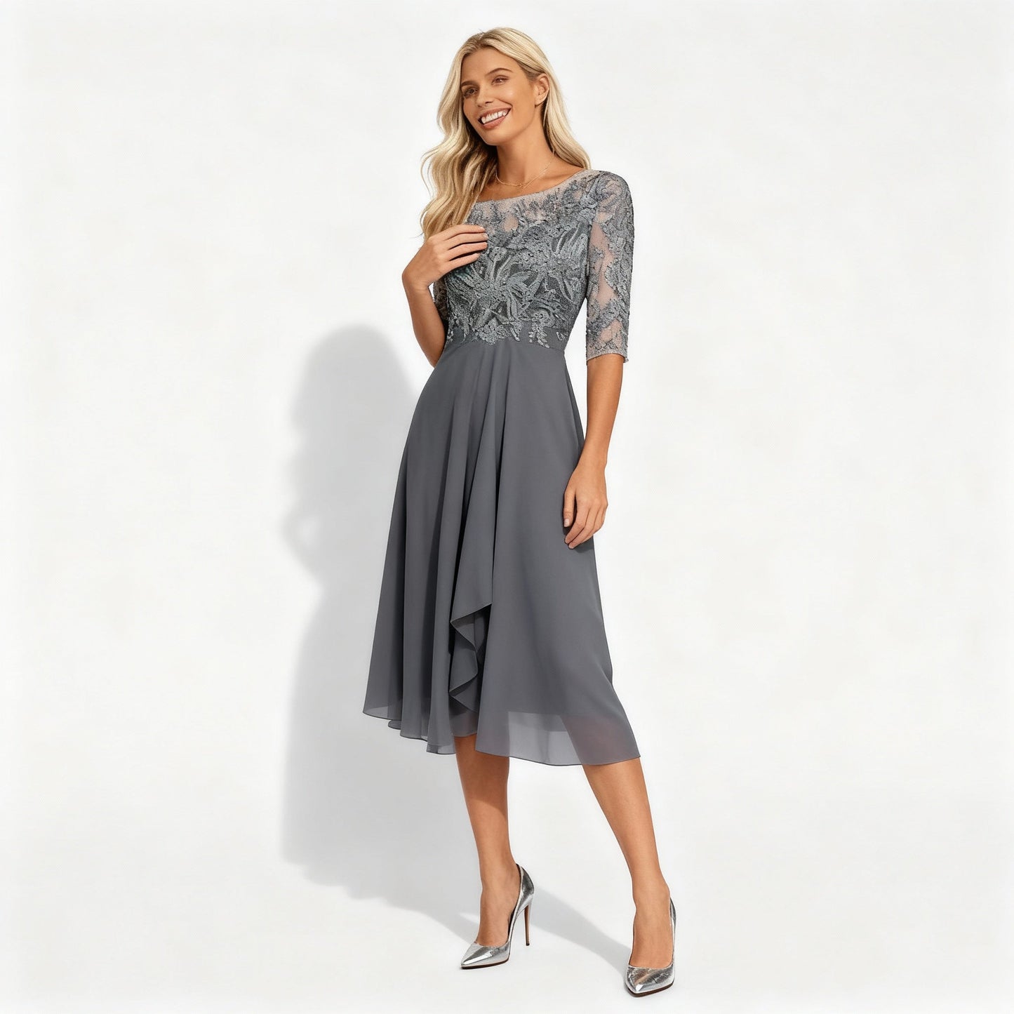 Élégante robe midi en mousseline pour femme