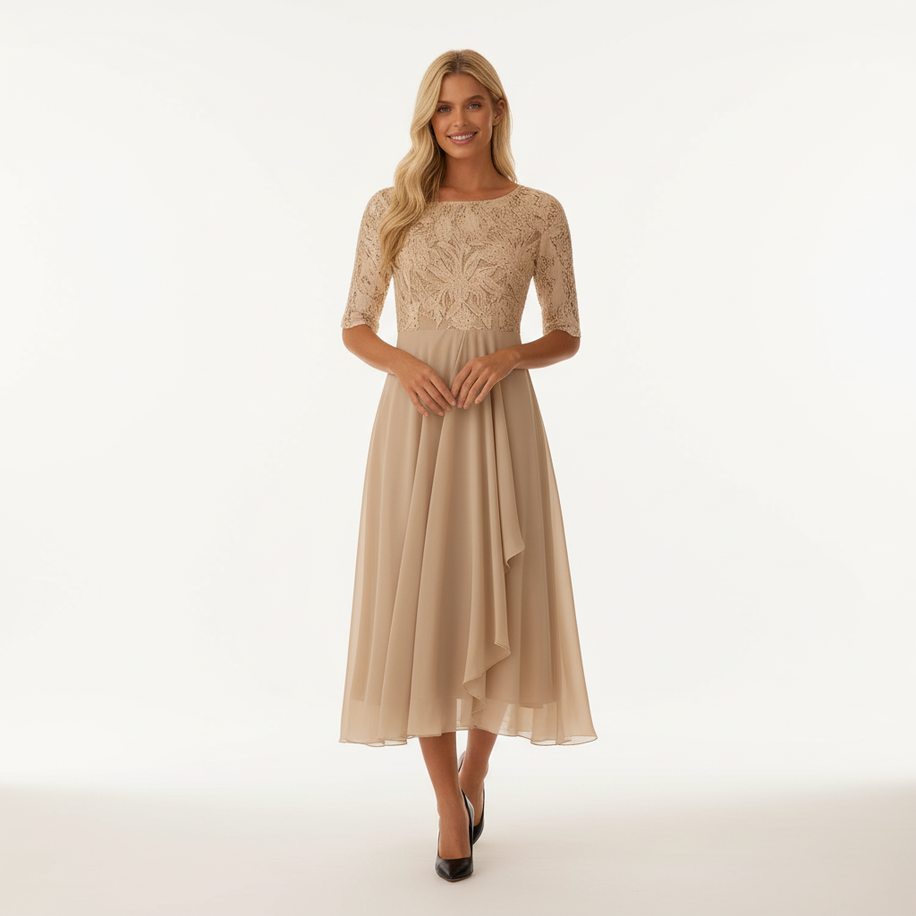 Élégante robe midi en mousseline pour femme