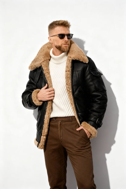 Blouson Aviateur Homme Doublé Chaud Camel Marron